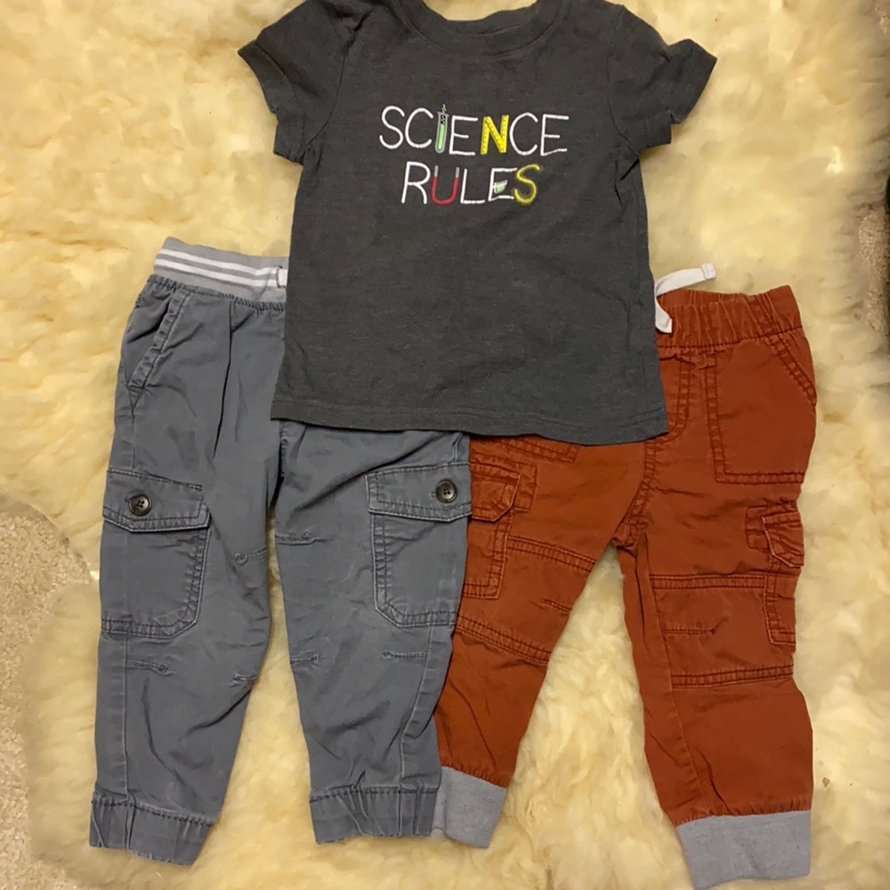 Cat & Jack Science Rules Shirt 2 Jogger Pants 3pc Lot 18M